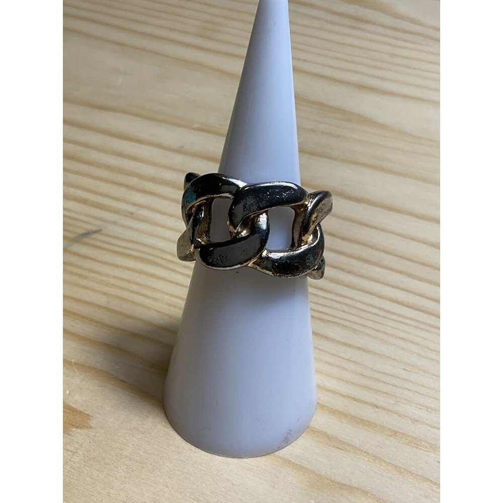 Silver Curb Chain Link Ring Mens